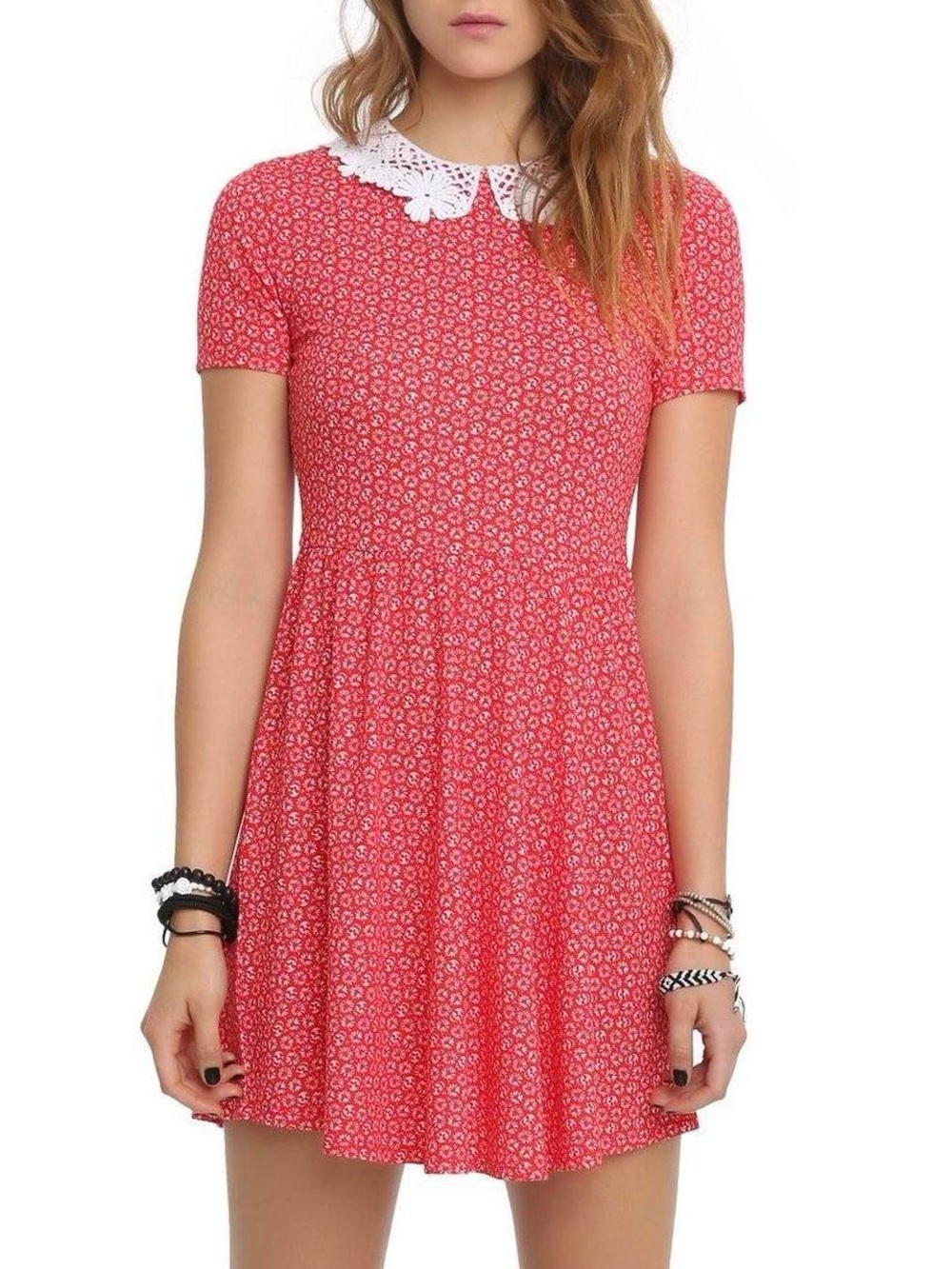 Hot Topic Midnight Hour Teenage Runaway Red Skull Doily Collar Dress Size XS